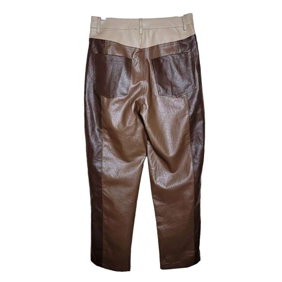 Le Lis Brown Faux Leather Color Block Straight Leg Crop High Rise Pants Size Sma - Picture 2 of 14